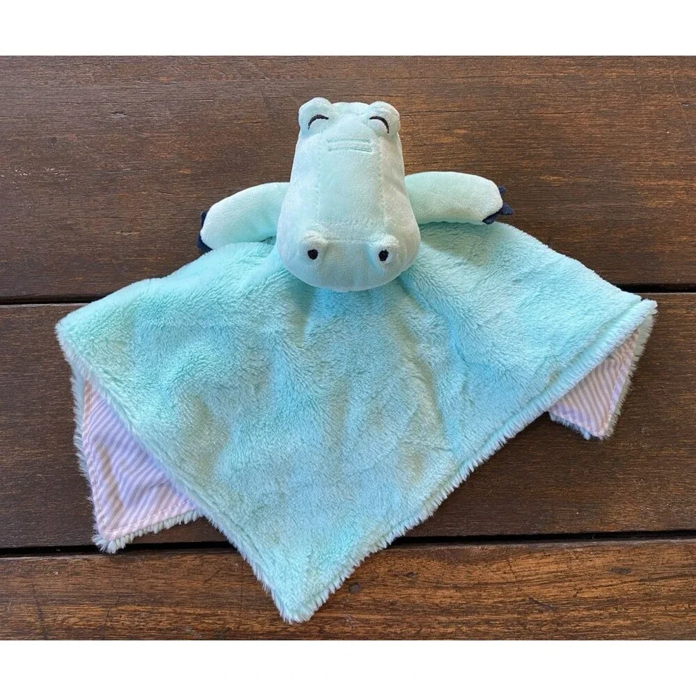 Carters Just One You Hippo Teal Baby Lovey Security Blanket Soother Plush Stripe